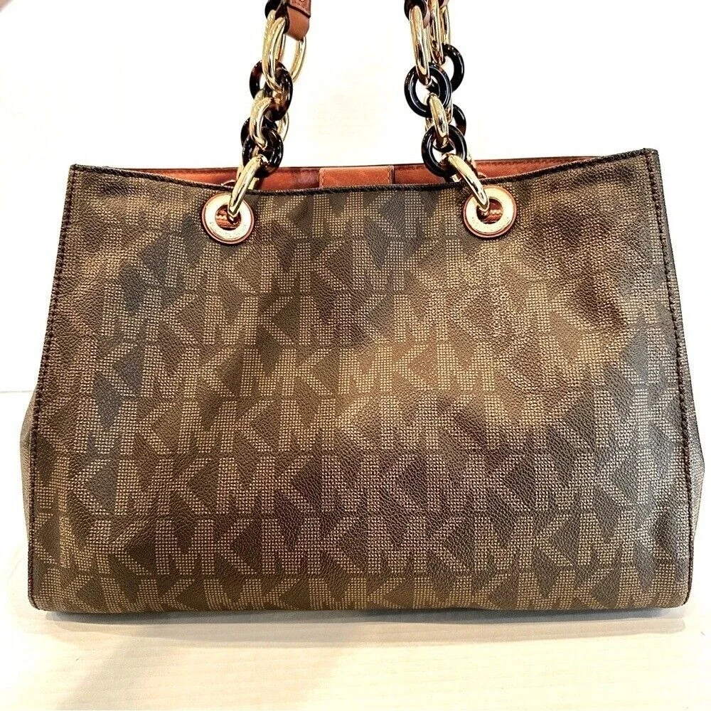 Michael Kors Signature Cynthia Satchel Purse Women's Medium Brown Gold Hardware‎